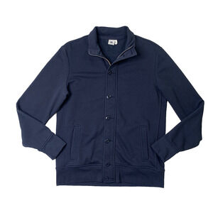 BMW Sweater Mens L Large Blue Thick Cotton Fleece Button Up Long Sleeve Cardigan